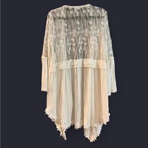 POL Elegant Lace Overlay Tunic Blouse Cardigan Open Front Cottagecore Coquette